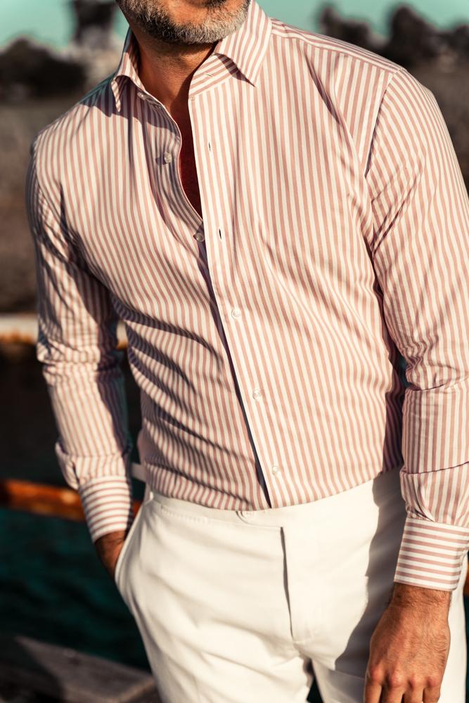 Premium Cooper Shirt | One Piece Collar Mauve Striped Button-Up Shirt for Men - Perfect for Business Casual, Office Wear & Smart Outfits