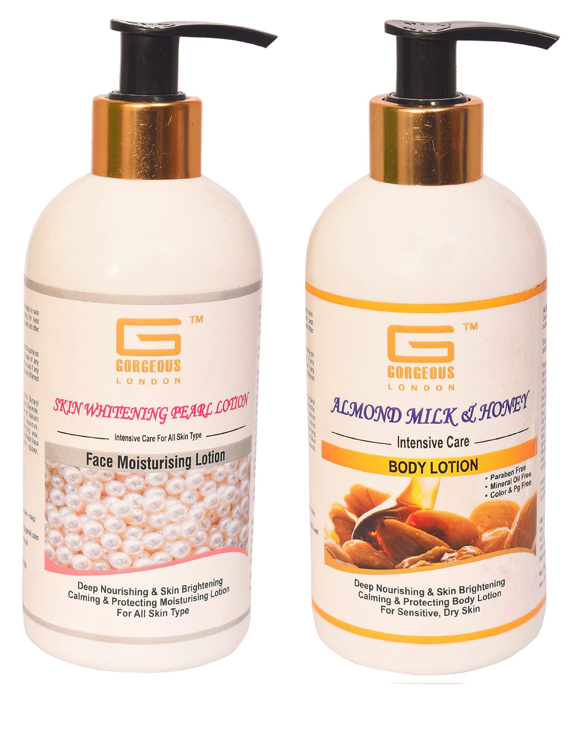 London Skin Brightening Pearl Face Moisturizer & Almond Milk Honey Body Lotion Set (2 x 300ml) - Hydrating Skincare Combo for Glowing Skin | Perfect for Daily Moisturizing & Nighttime Routine