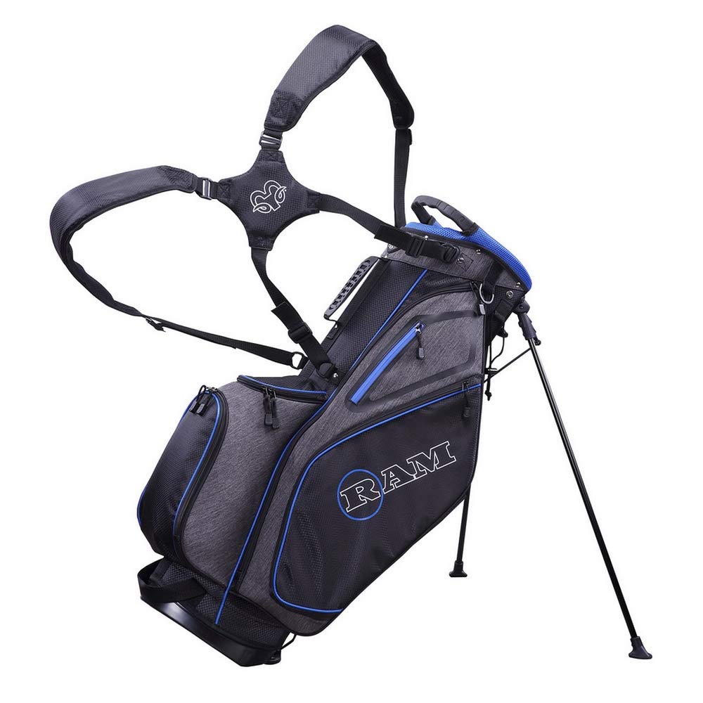 Ram Golf Premium Tour Stand/Carry Bag - Lightweight Golf Bag with Dual Straps, Multiple Pockets, and Durable Stand System for Golfers on the Course or Driving Range