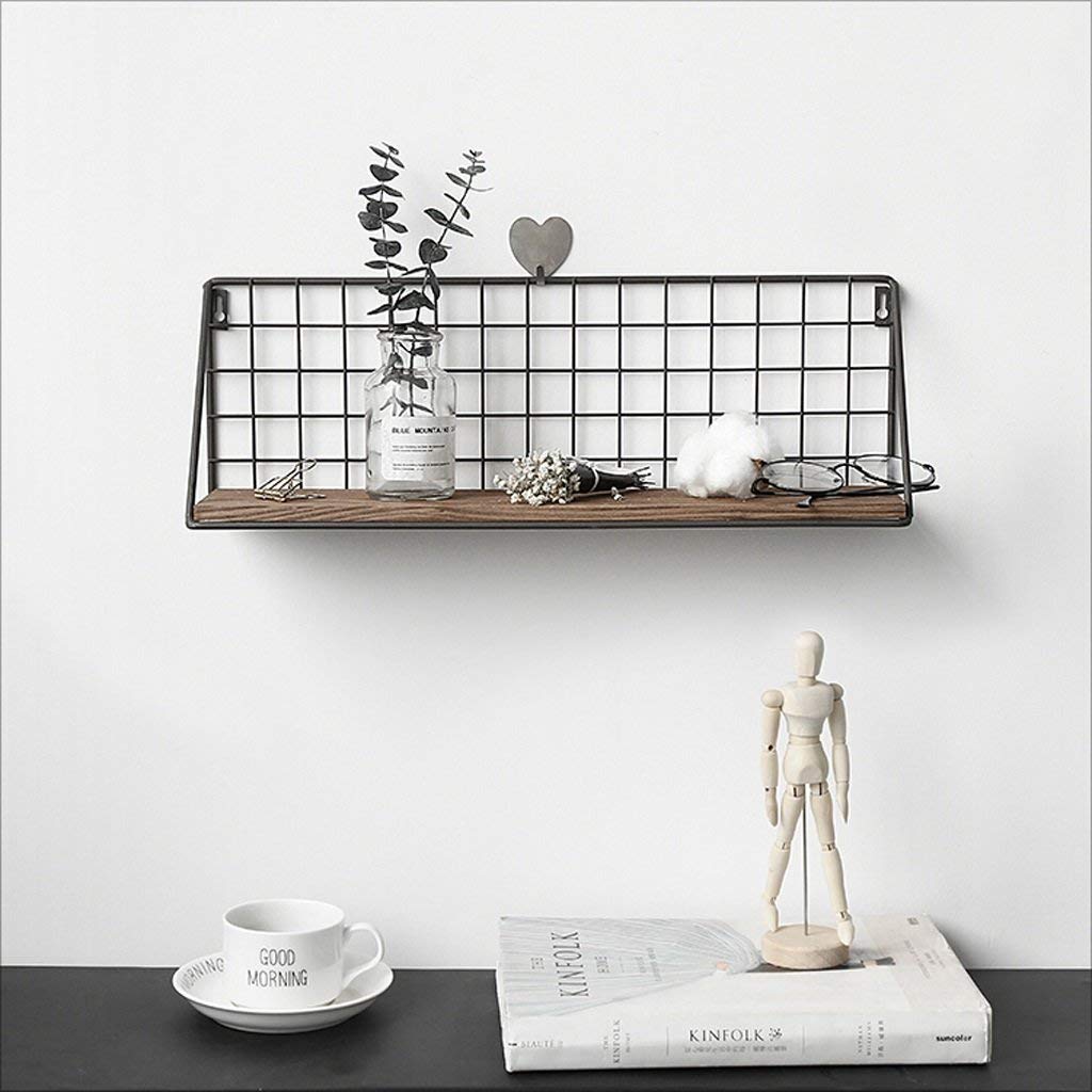 HTLLT Durable Wall Mounted Storage Shelf - Creative Iron Grid Bookshelf with Retro Nordic Style for Home Office Decor (Black) | Perfect for Living Room, Bedroom & Kitchen Organization