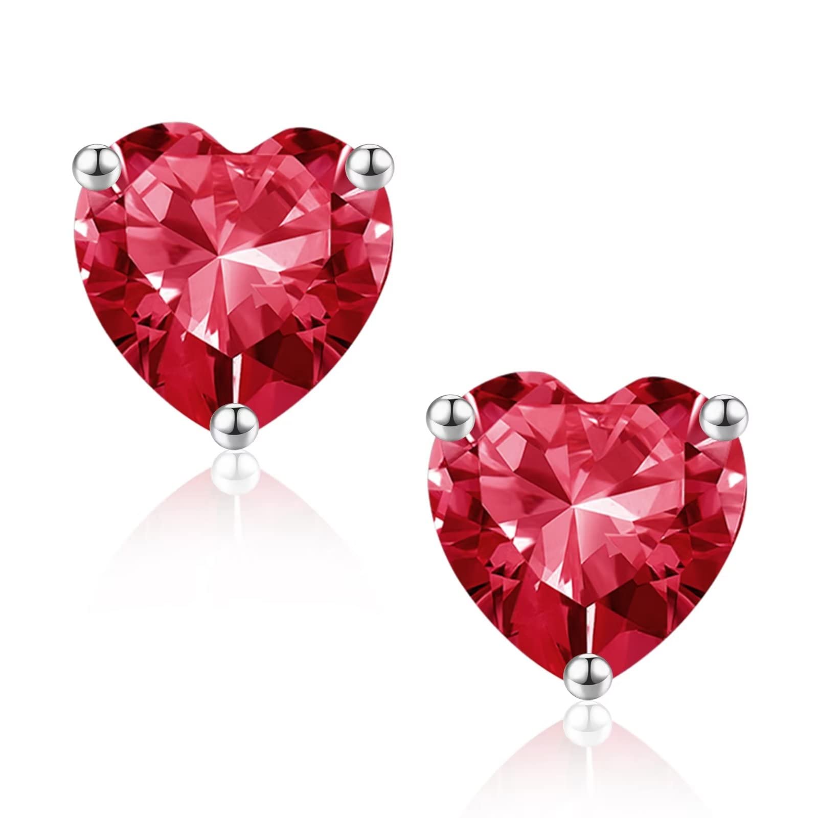 925 Sterling Silver Heart Birthstone Stud Earrings for Women & Teen Girls - Personalized Birthstone Jewelry Gift for Mother's Day, Birthday, Anniversary & Valentine's Day - Perfect for Everyday Wear & Special Occasions