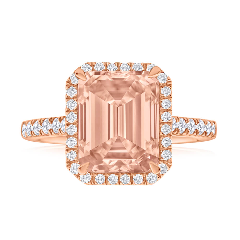 9ct Rose Gold Morganite and Diamond Ring for Women - Elegant Engagement, Wedding, Anniversary Jewelry Gift