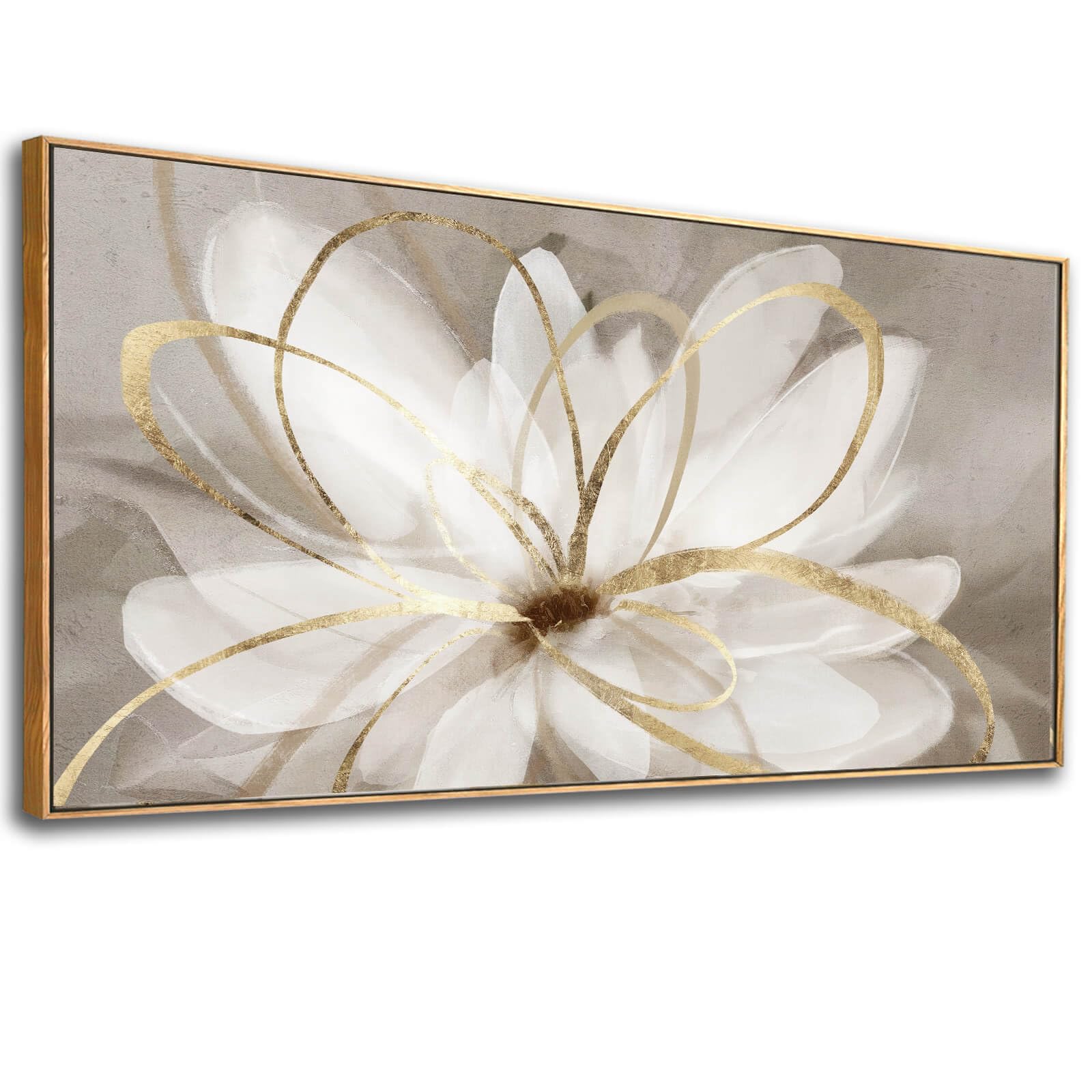 20x40 Inch White Floral Canvas Wall Art - Gold Line Framed Painting for Living Room, Bedroom, Bathroom & Office Decor | Aesthetic Home Decorations for Housewarming, Wedding Gift & Interior Design