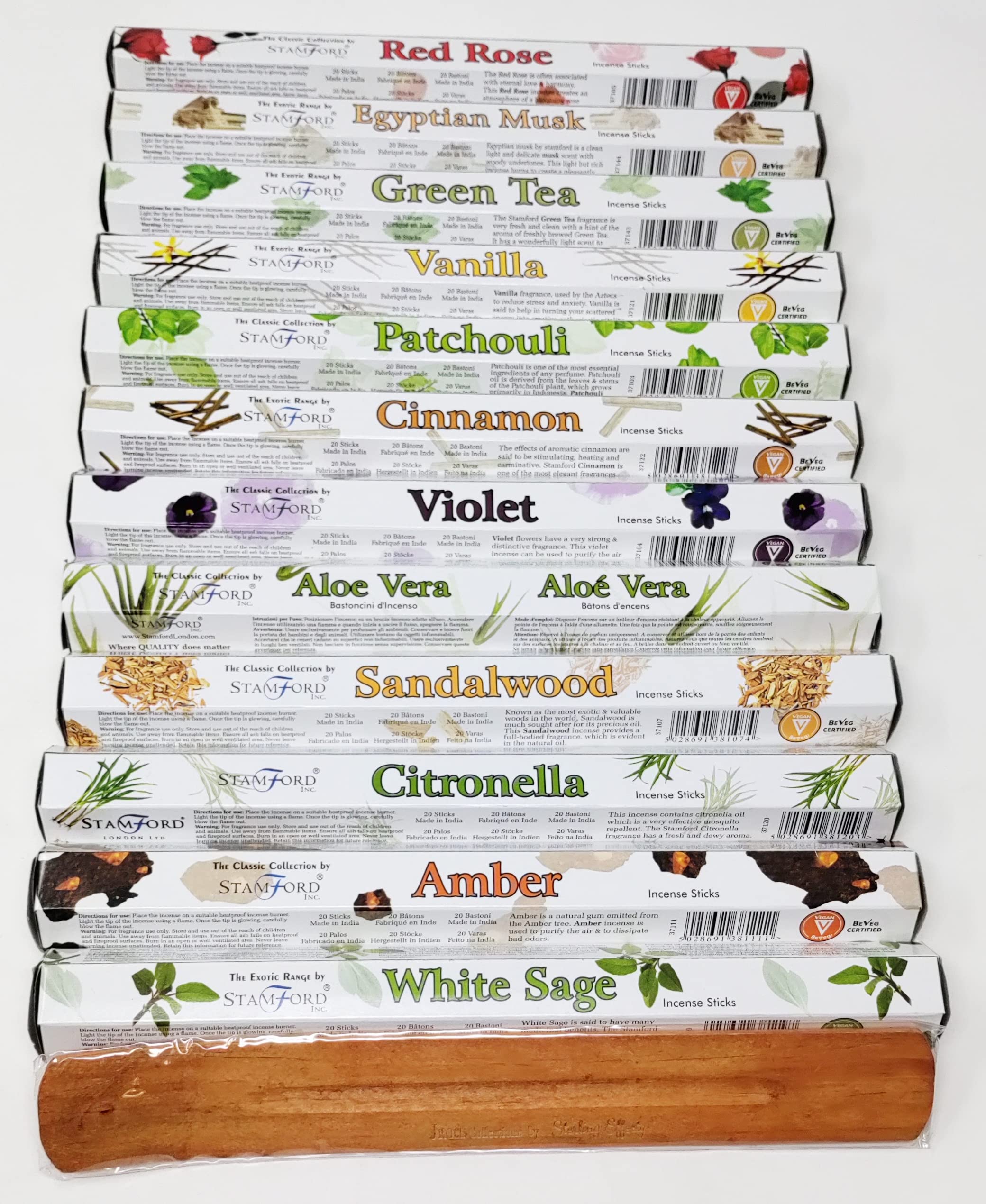 Premium Stamford London Incense Sticks - 12 Assorted Fragrances Set with Holder | Aromatherapy, Meditation, Yoga, Relaxation & Home Scenting | Perfect for Stress Relief, Spiritual Practices & Creating Cozy Atmosphere