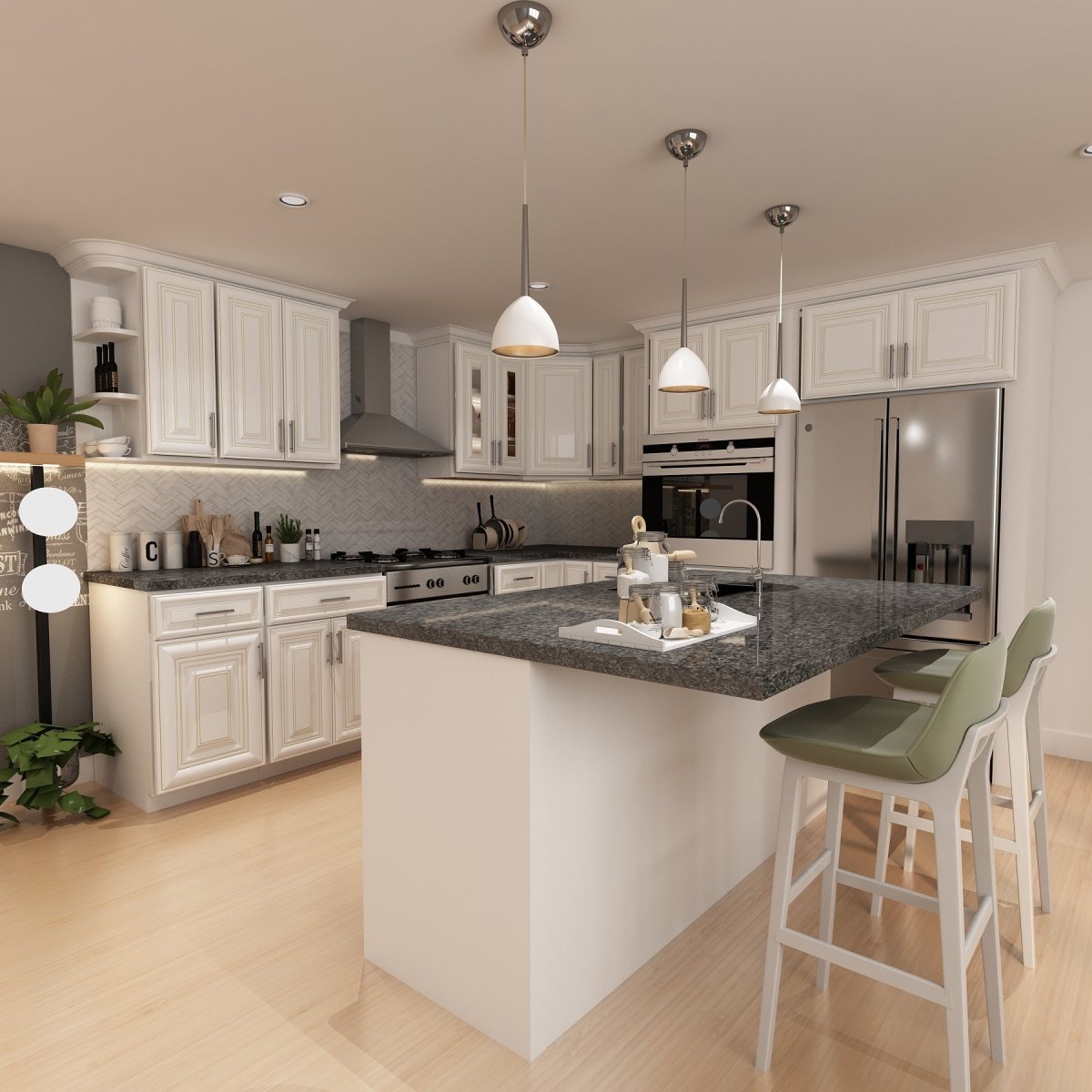 10x10 Kitchen Layout Design with Charleston White Cabinets - Modern Small Kitchen Remodeling Ideas for American Homes