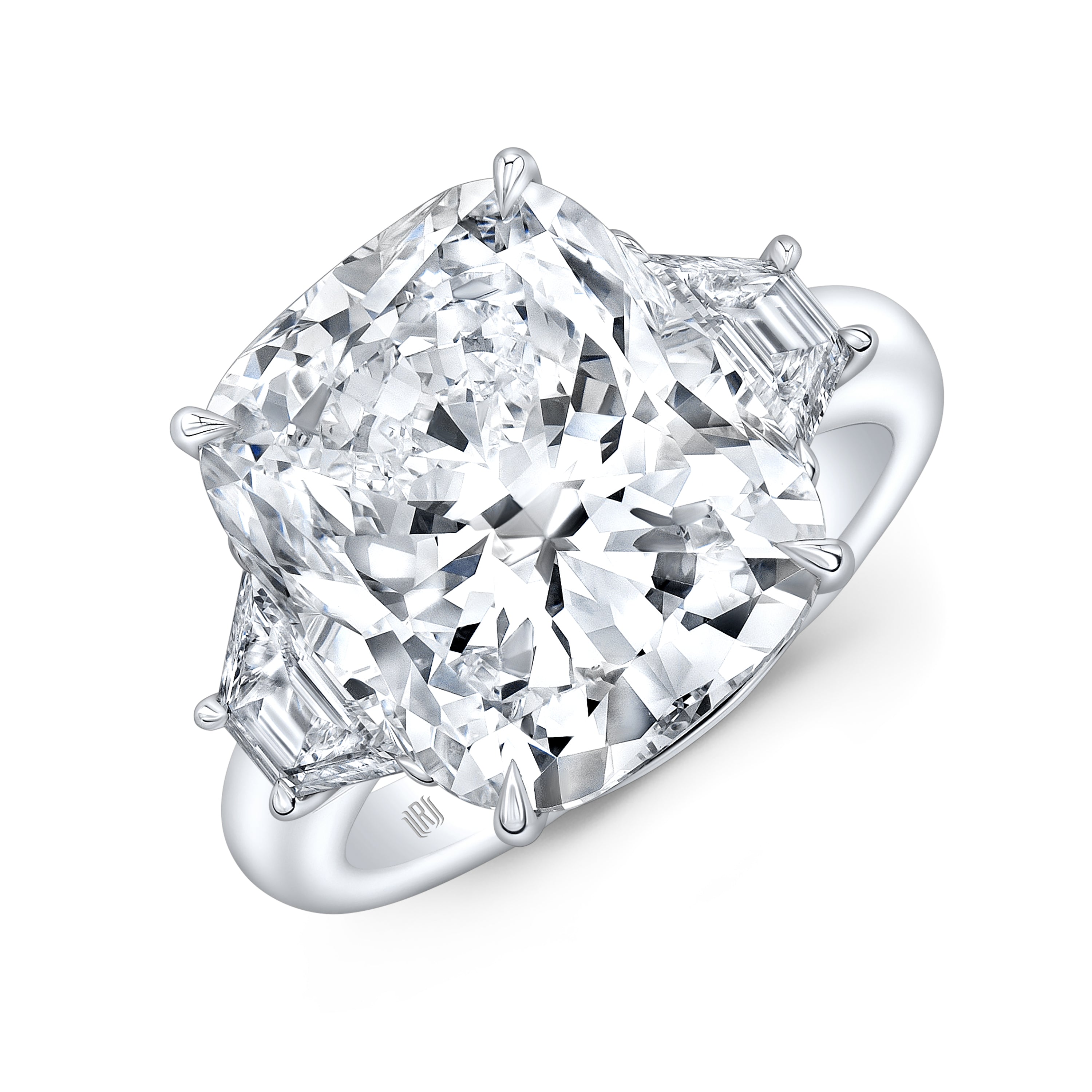10.06 Carat Cushion Cut J SI1 Diamond Platinum Ring with Trapezoid Side Stones - Elegant Engagement & Wedding Jewelry for Women, Perfect for Proposals, Anniversaries & Special Occasions
