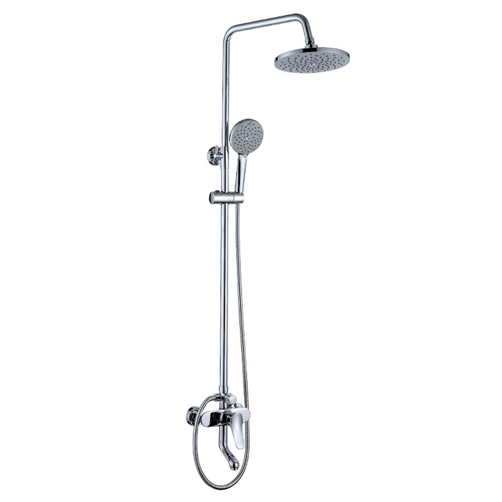 GELISURE Chrome Rainfall Shower System - Wall Mounted Adjustable Height Shower Mixer Set with Overhead Shower Head & Brass Tap - Perfect for Bathroom, Hotel & Gym Use