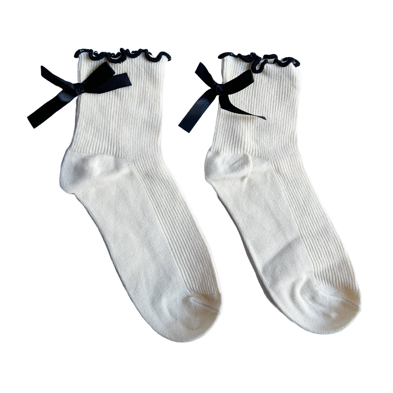 FLOOF Ruffle Bow Socks in Cream - Cute & Comfortable Women's Ankle Socks for Casual Wear, Outfits & Gifts