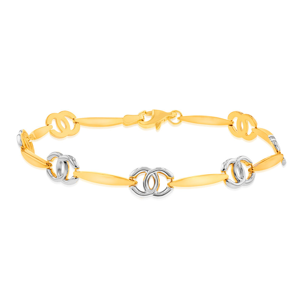 9ct Yellow and White Gold Silver-Filled Fancy 19.7cm Bracelet | Elegant Jewelry for Women | Perfect for Parties, Weddings & Special Occasions