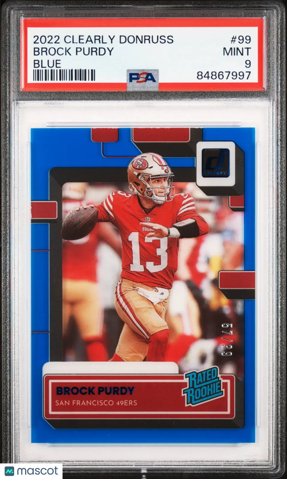 2022 Panini Clearly Donruss Brock Purdy Rated Rookie Blue PSA 9 /99 #99 - Football Trading Card for Collectors & Sports Fans - Perfect for Display, Investment & Memorabilia Collections