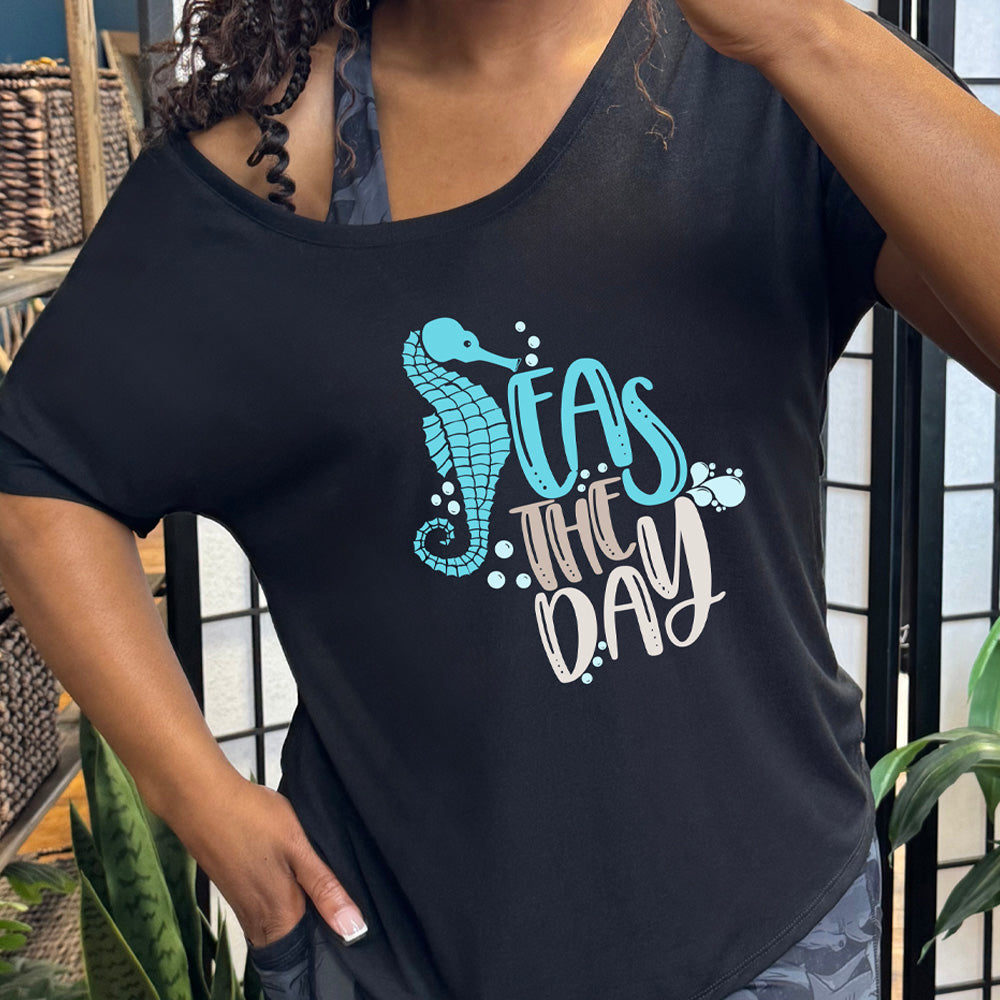 Seas The Day Slouchy Tee - Relaxed Fit Casual T-Shirt for Women | Perfect for Beach Outings, Weekend Errands & Summer Vacations