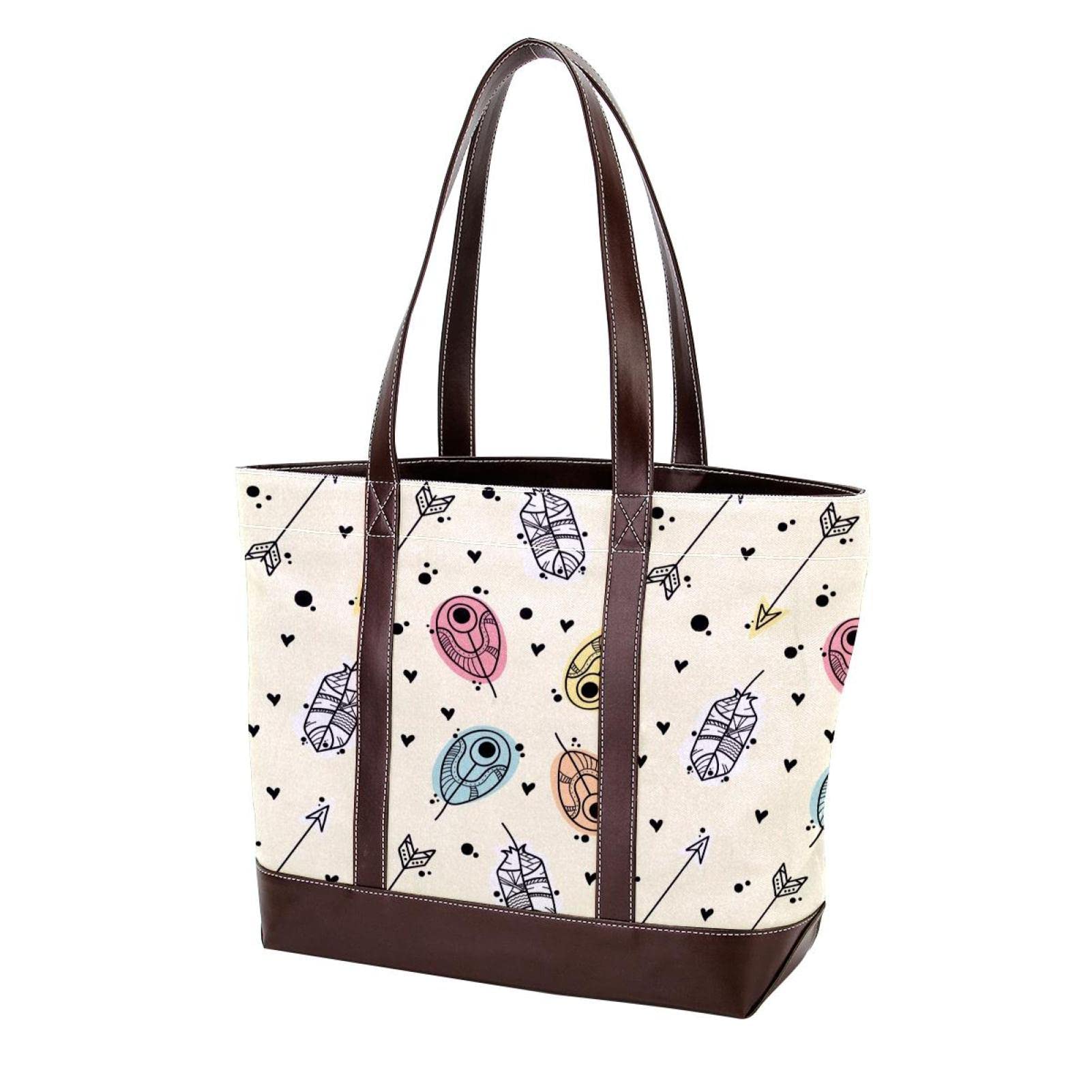 Stylish Women's Leather Canvas Tote Bag with Boat Sail Print - Large Top Handle Shoulder Satchel Hobo Purse for Everyday Use, Shopping & Beach