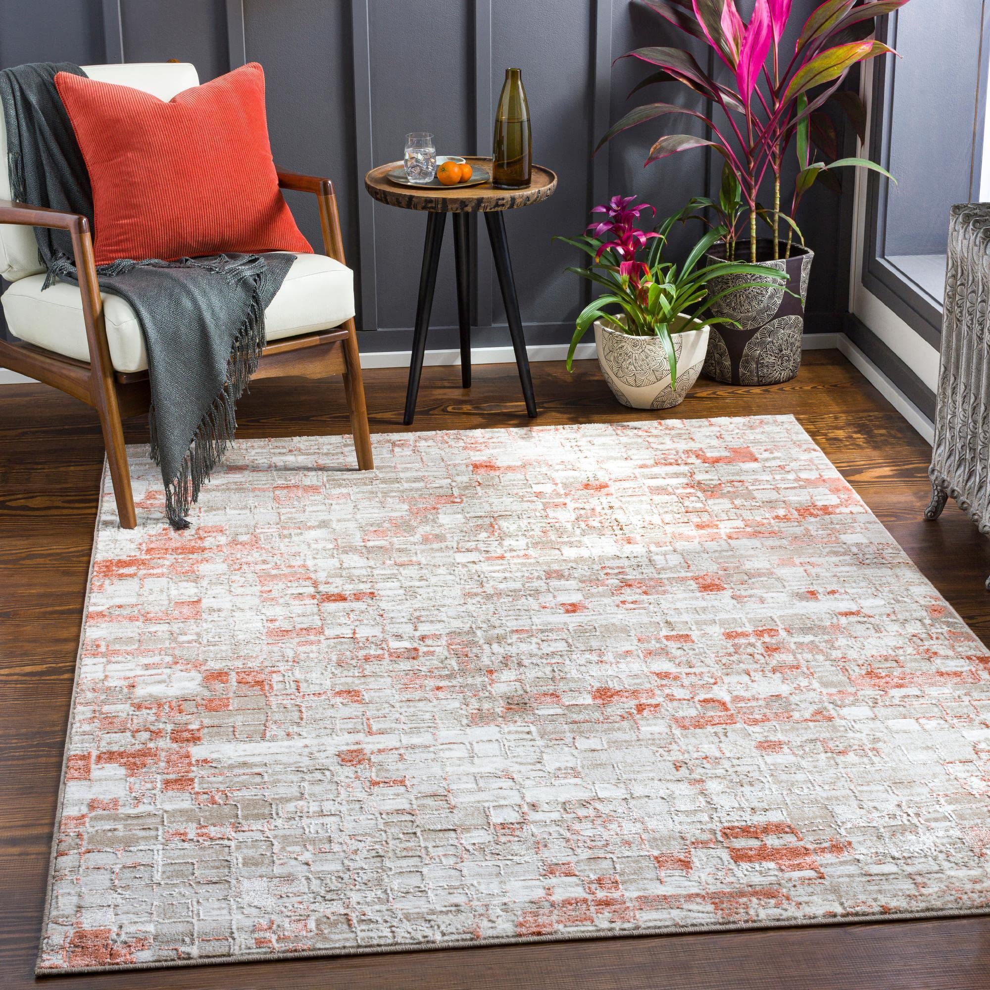 Mark&Day 5x7 Ozgur Modern Coral Area Rug - Soft Orange White Gray Carpet for Living Room, Bedroom, Kitchen - Non-Slip & Easy to Clean - Perfect for Home Decor & High Traffic Areas (5'3
