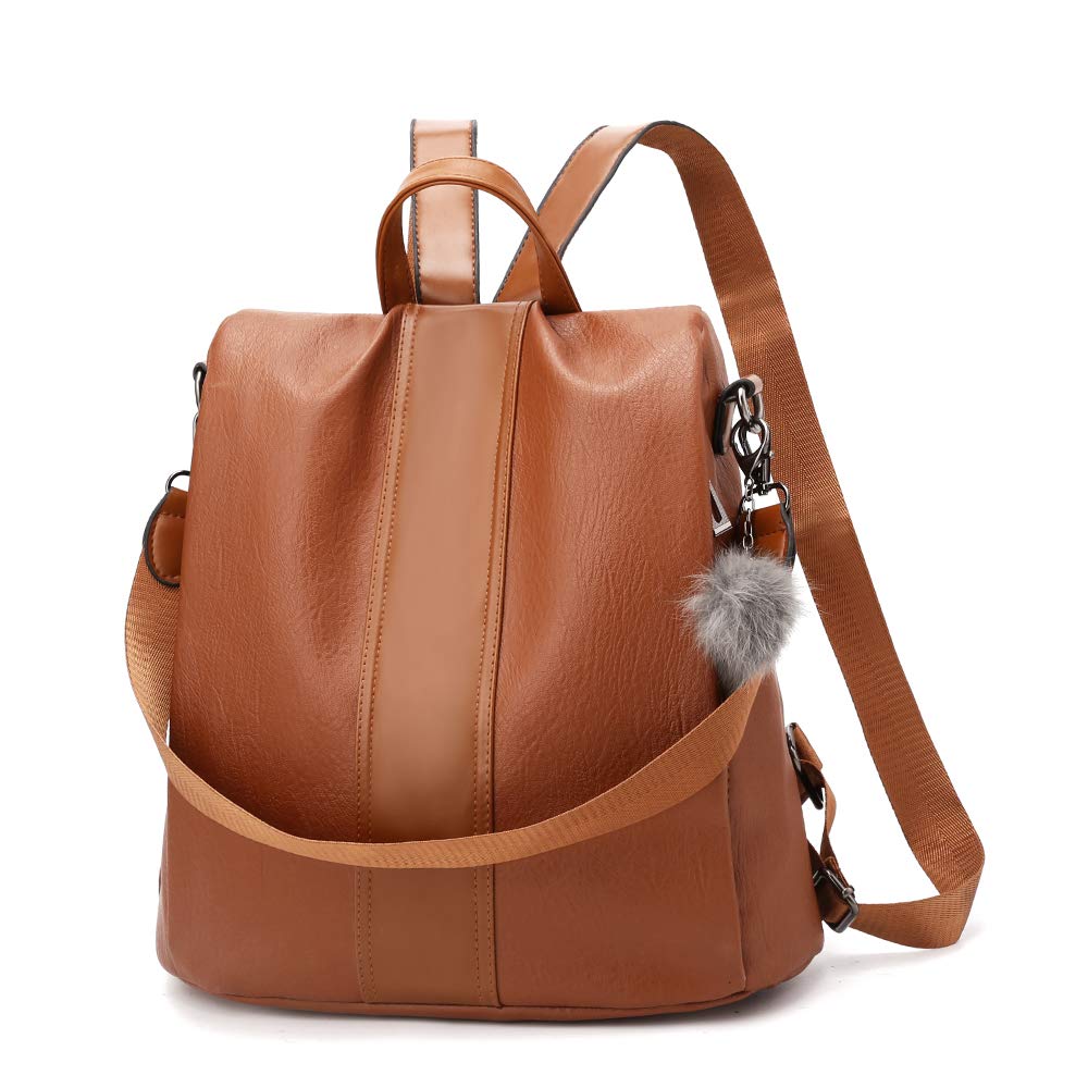 Women's Anti-Theft PU Leather Backpack Purse - Waterproof Casual Shoulder Satchel Daypack for Travel, Work & College (Brown) | Stylish Rucksack for Commuting, Shopping & Outdoor Activities