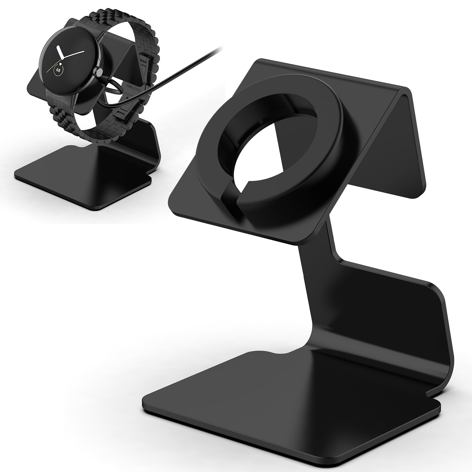 Premium Aluminum Charging Stand for Google Pixel Watch 3 & Pixel Watch 2 - Fast Wireless Charger Dock Compatible with Fitbit Ace LTE | Sleek Metal Stand for Pixel Watch Accessories (Black) - Perfect for Home, Office & Travel Use