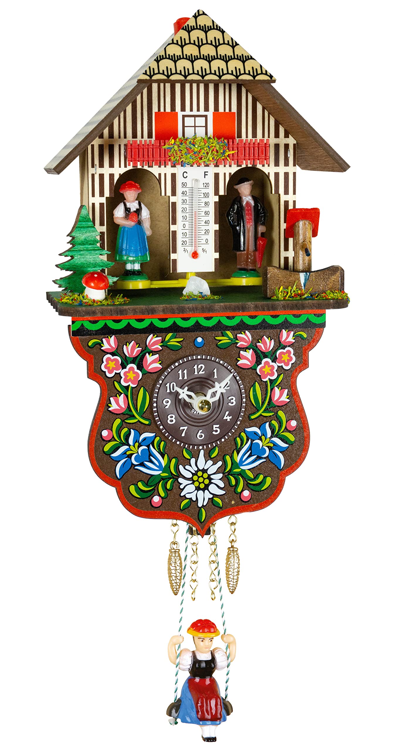 Authentic Black Forest Cuckoo Clock - Handcrafted German Wooden Weather House with Moving Figures - Perfect for Home Decor, Gifts & Collectibles