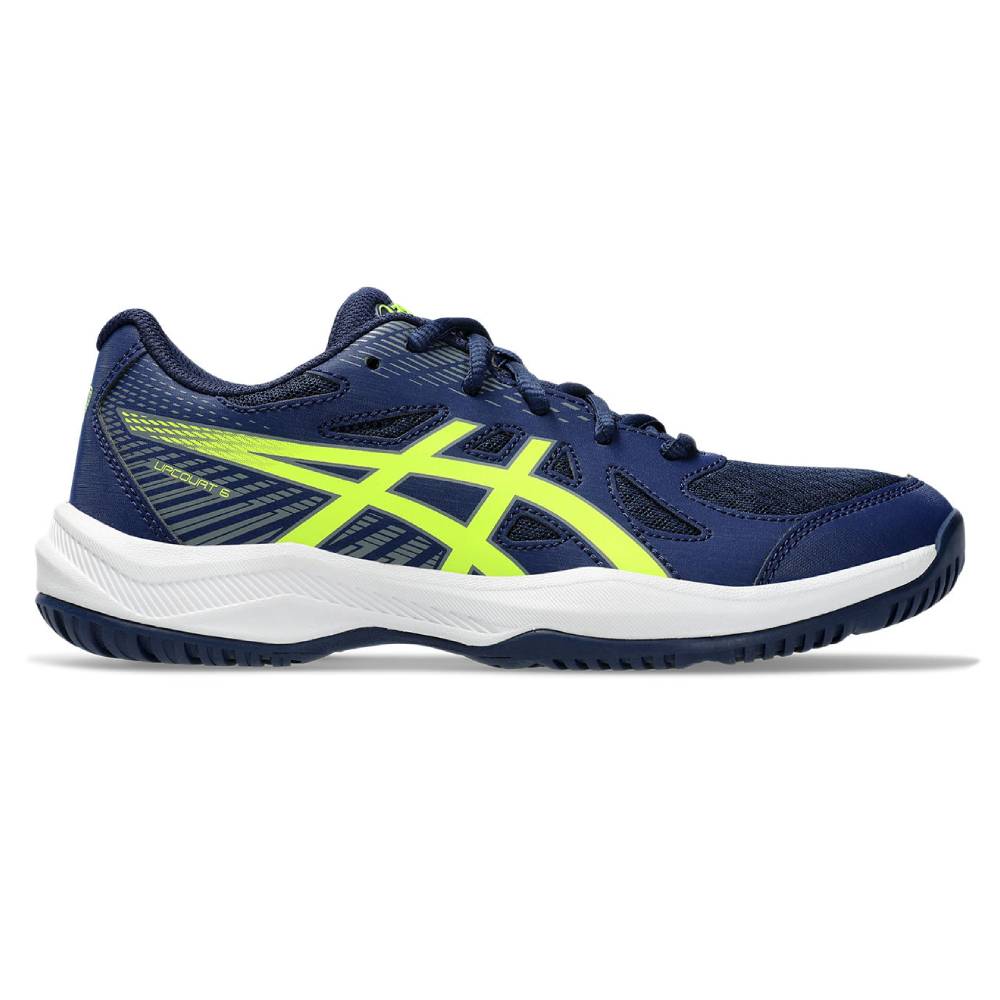 ASICS Upcourt 6 GS Junior Indoor Court Shoes for Girls - Blue Expanse/Safety Yellow - Lightweight Volleyball & Badminton Shoes for Kids - Perfect for School Sports & Gym Classes