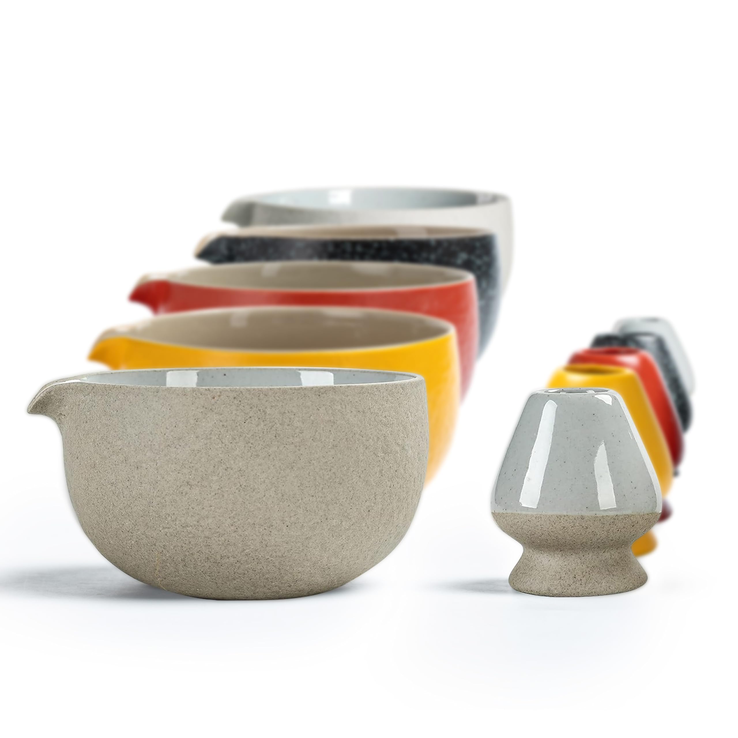 Premium Matcha Bowl Set - 2 Pcs 18oz Ceramic Matcha Chawan with Spout & Whisk Holder - Grey Japanese Tea Cup with Stand - Perfect for Green Tea Mixing & Traditional Tea Ceremonies - Ideal Gift for Matcha Lovers & Tea Enthusiasts