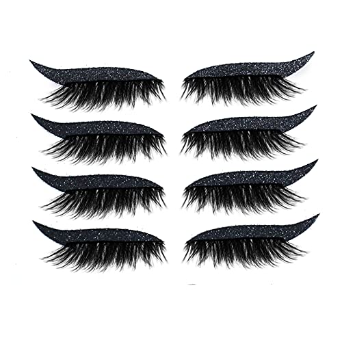 4 Pairs Reusable Waterproof Self-Adhesive Eyeliner & Eyelash Stickers - 2 in 1 Long Lasting Makeup for Perfect Eye Look (Black) | Ideal for Daily Wear, Parties, and Special Occasions