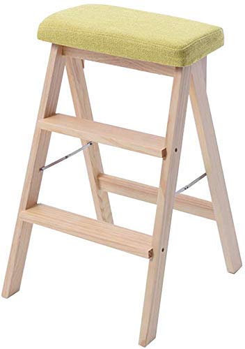 AYVADA 3-Step Folding Wooden Step Stool with Green Sponge Seat - Heavy Duty Ladder Stool for Kitchen, Dining, Garden, and Home Use - Perfect as Step Ladder, High Chair, and Outdoor Gardening Tool