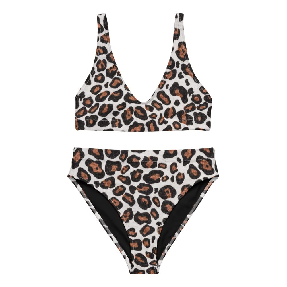 Leopard Print High Waisted Bikini - Exotic Animal Print Swimwear, Trendy Recycled Fabric, Sexy Bathing Suit for Women | Perfect for Beach Vacations, Pool Parties & Summer Getaways
