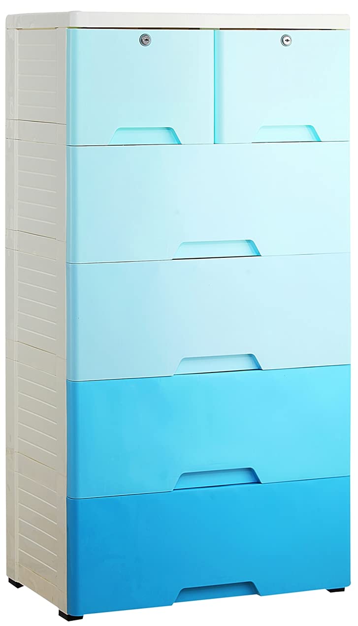Vividness 6-Drawer Plastic Storage Dresser - Tall Sturdy Organizer for Closet, Nursery & Bedroom - Easy Pull Drawers for Clothes & Accessories - Blue (Perfect for Small Spaces & Kids Room Organization)