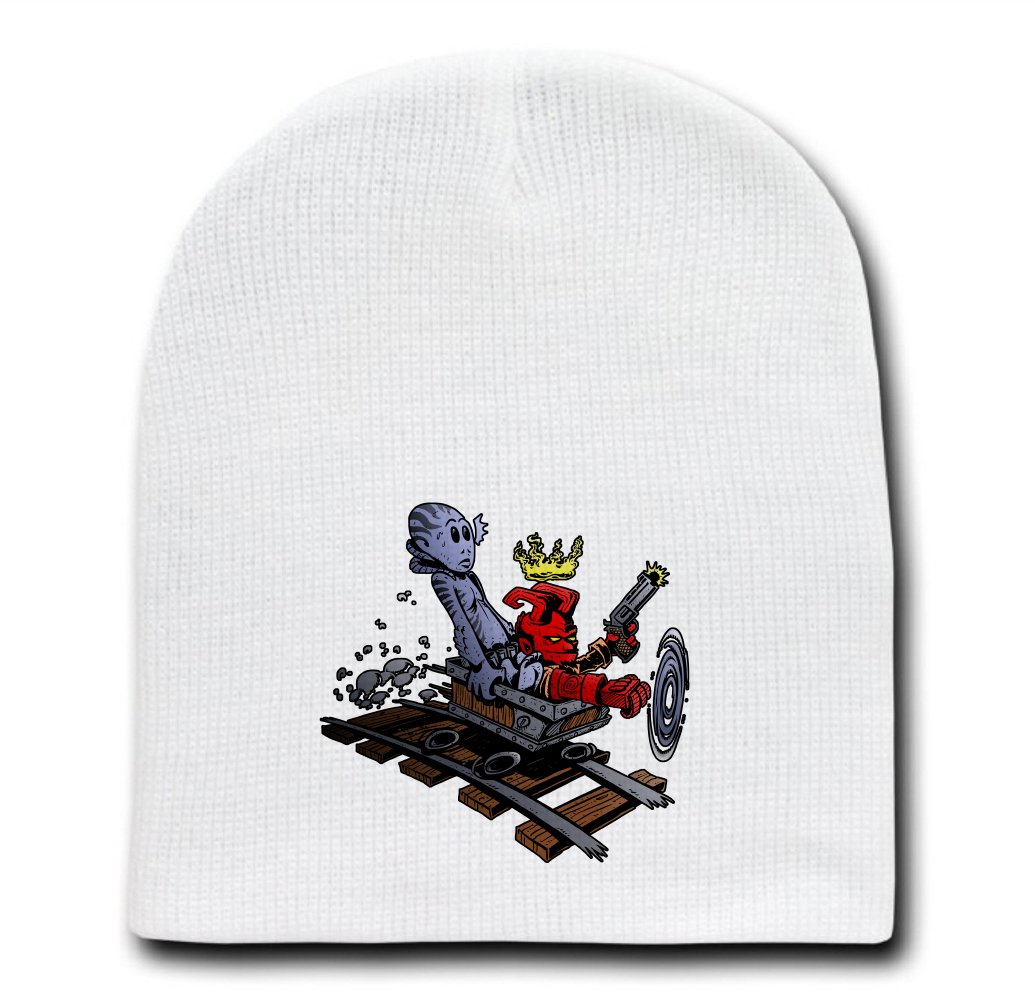 White Adult Beanie Skull Cap Hat - HB & Abe Parody Design - Warm Winter Knit Hat for Men & Women - Perfect for Cold Weather, Outdoor Activities & Casual Wear