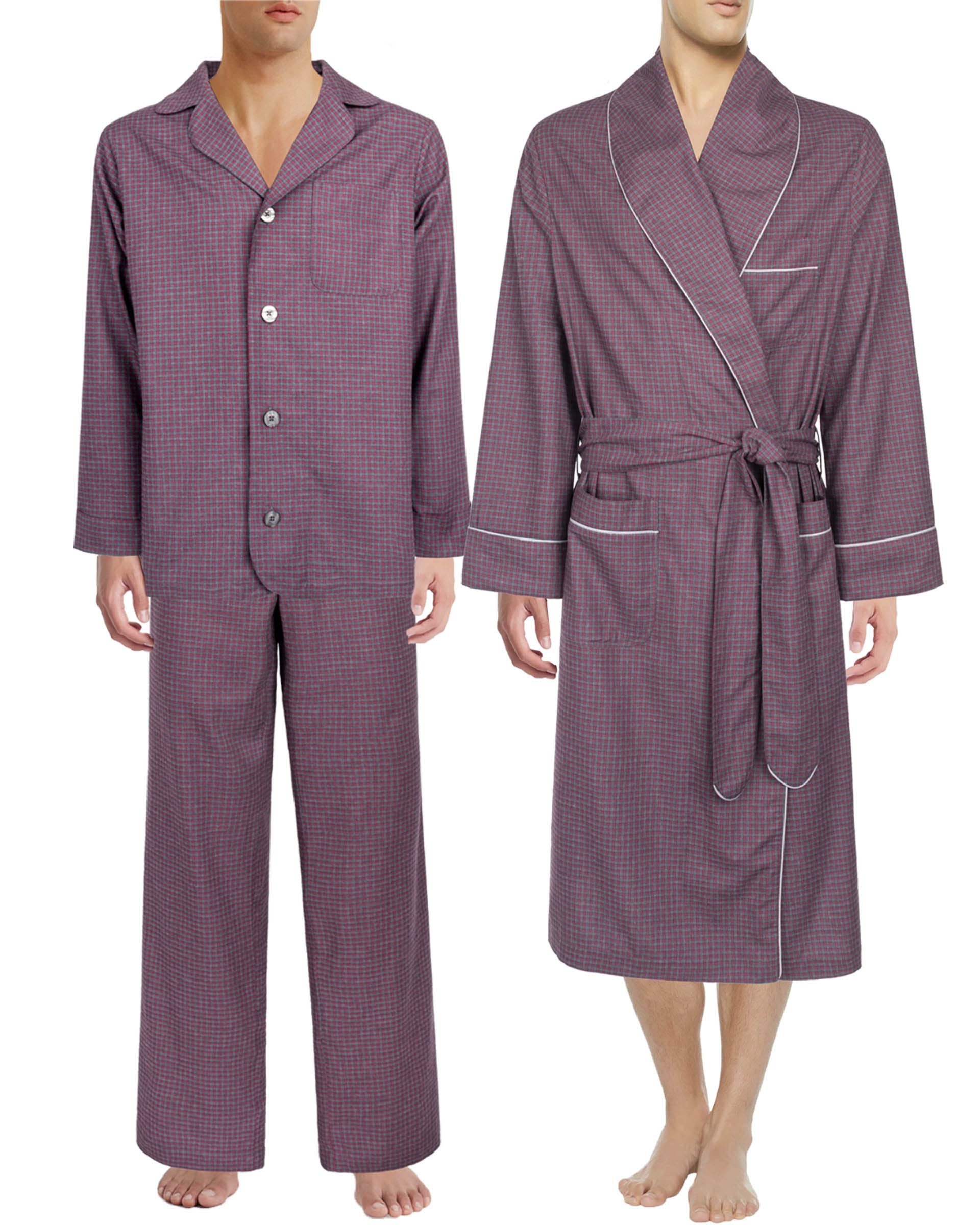 Armani International Men's Lux Pajama & Robe Set - Premium Brushed Thermal Cotton, Sophisticated Tailored in Europe - Perfect for Relaxation, Gifts & Luxury Homewear