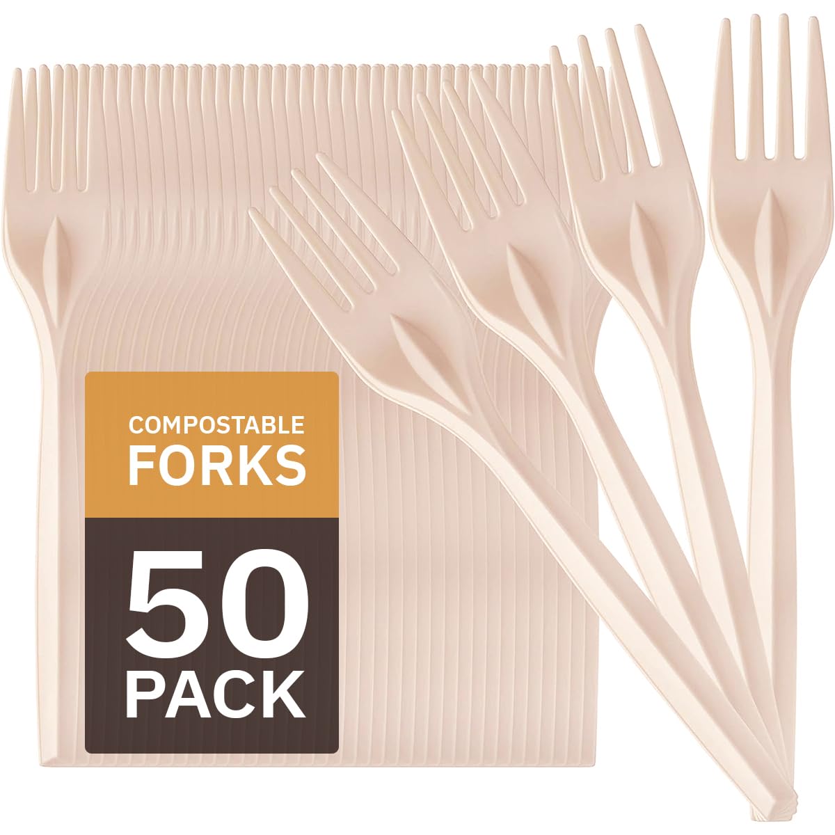 100% Eco-Friendly Compostable Forks - 50 Large Disposable Cornstarch Utensils (6.7 Inch) | Durable, Heat-Resistant Plastic Fork Alternative | Perfect for Parties, Picnics & Outdoor Events