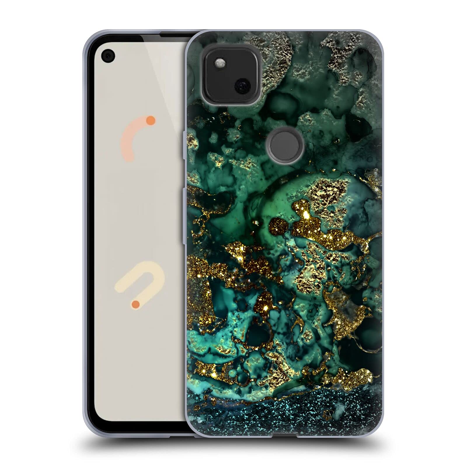 Google Pixel 4a Case - UtArt Gold Malachite Soft Gel Cover for Daily Protection