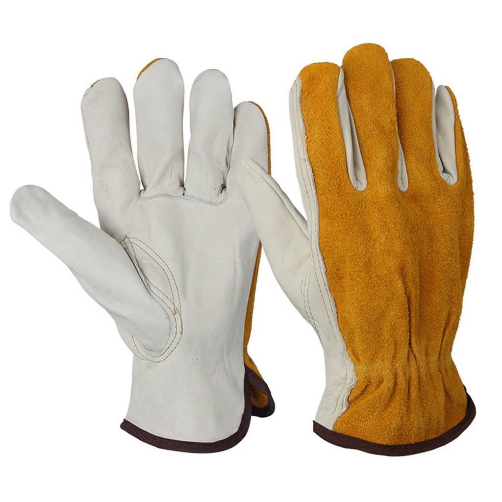 SCZJH Heavy Duty Welding Gloves - Anti-Puncture, Thorn Proof & Durable Work Gloves for Gardening, Construction, Metal Work (Yellow, Medium) - Protect Hands from Cuts, Scratches & Heat During Outdoor Activities