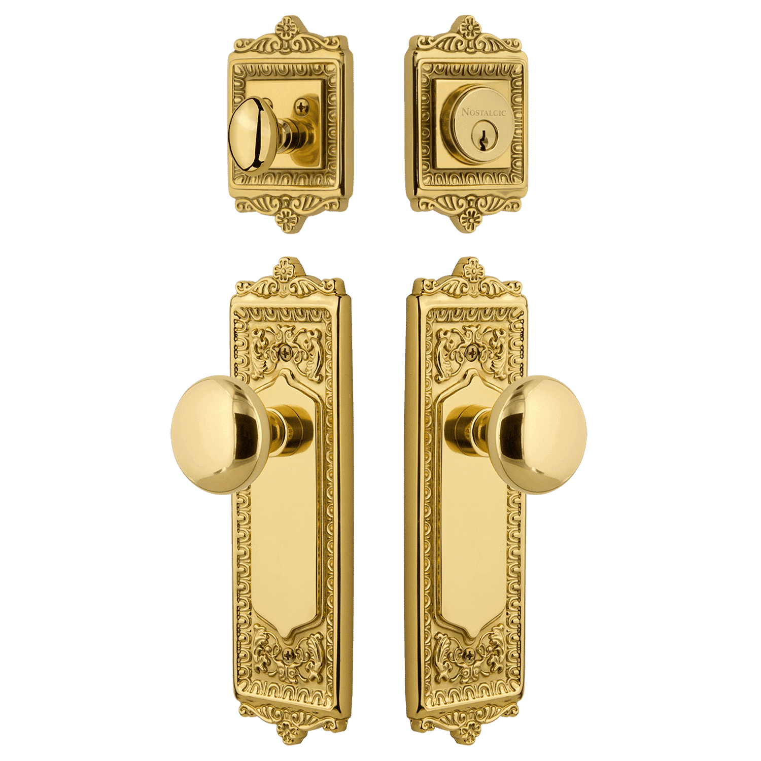 Polished Brass Egg & Dart Entry Door Set with New York Knob - Classic Elegance for Victorian & Traditional Home Entryways