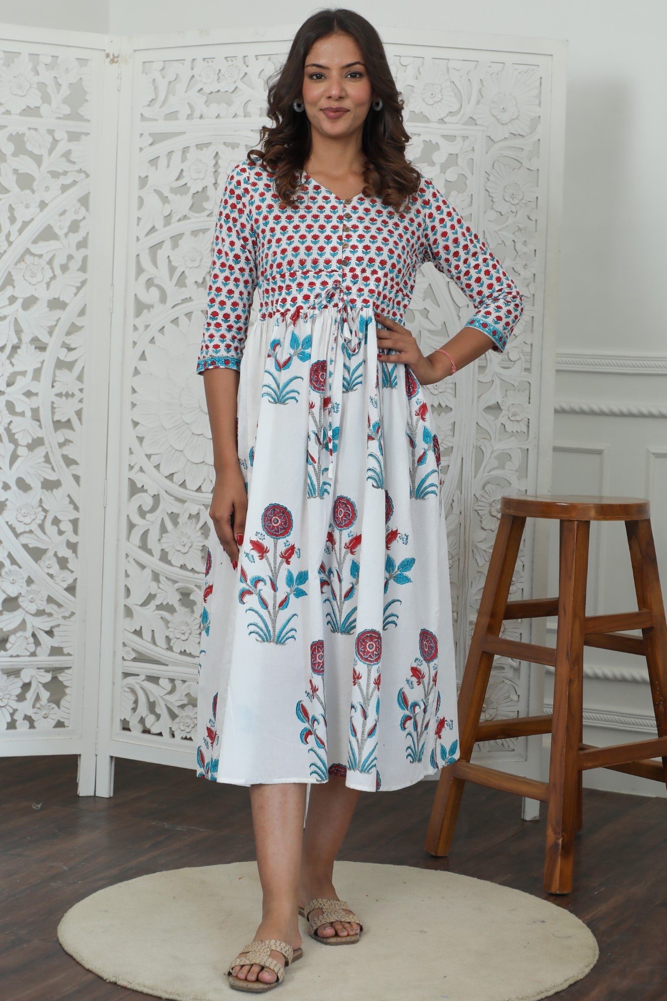 Azofree Handblock Printed Pure Cotton Dress by Sootisyahi Bloomix - Perfect for Summer Outfits, Beach Wear & Boho Fashion