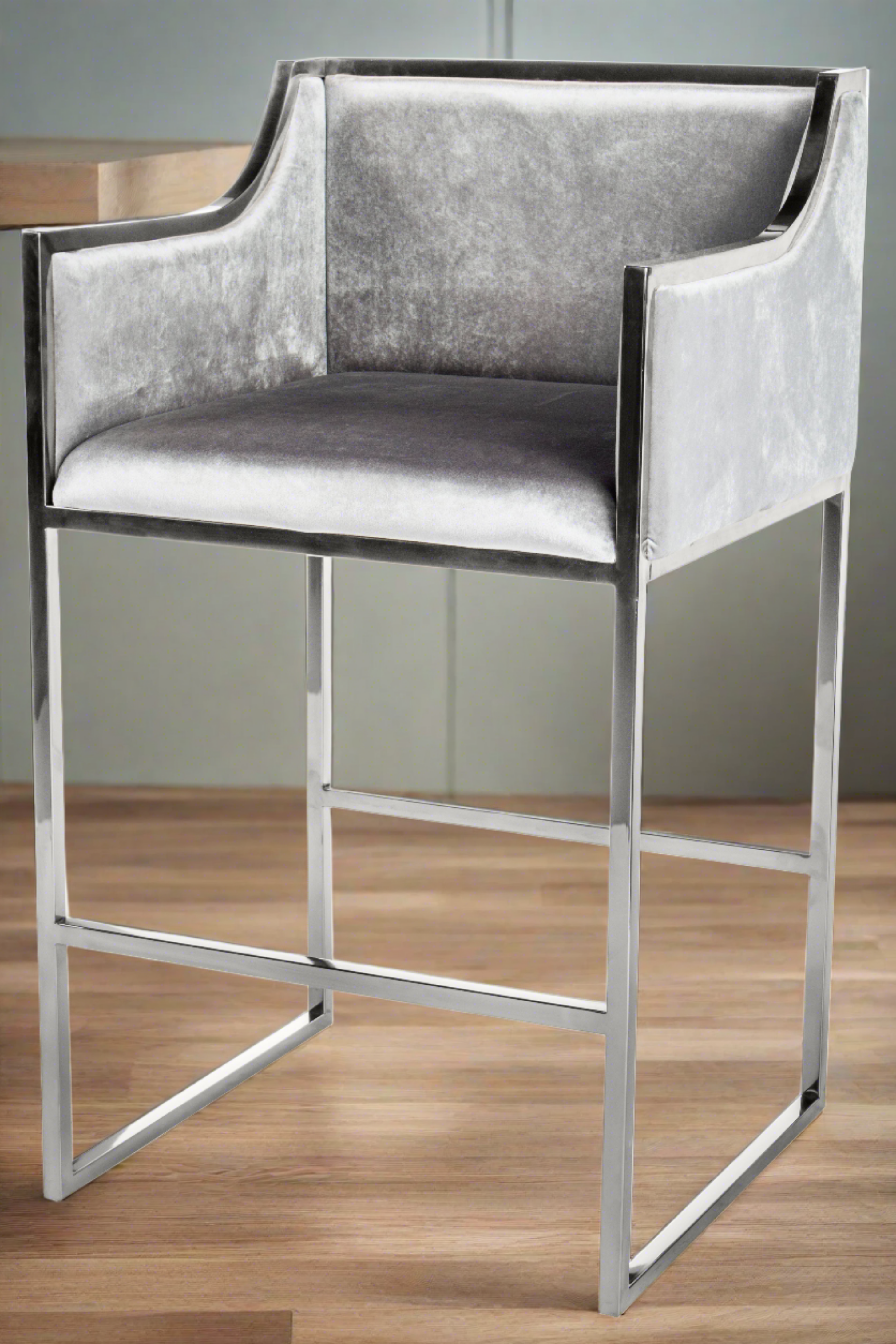 Erin Counter Bar Stool with Silver Metal Frame - Gray Upholstered Seat - Perfect for Kitchen Islands, Breakfast Bars & Home Bars - Adjustable Height & Comfortable Back Support