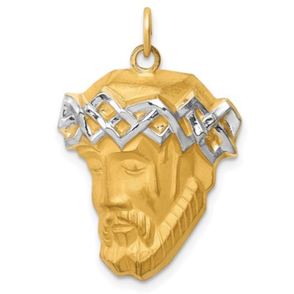 14K Yellow Gold & White Gold Polished Jesus Christ Head Ecce Homo Thorn Crown Religious Pendant Necklace - Fine Jewelry Gift for Women & Men - Perfect for Baptism, Confirmation & Spiritual Occasions