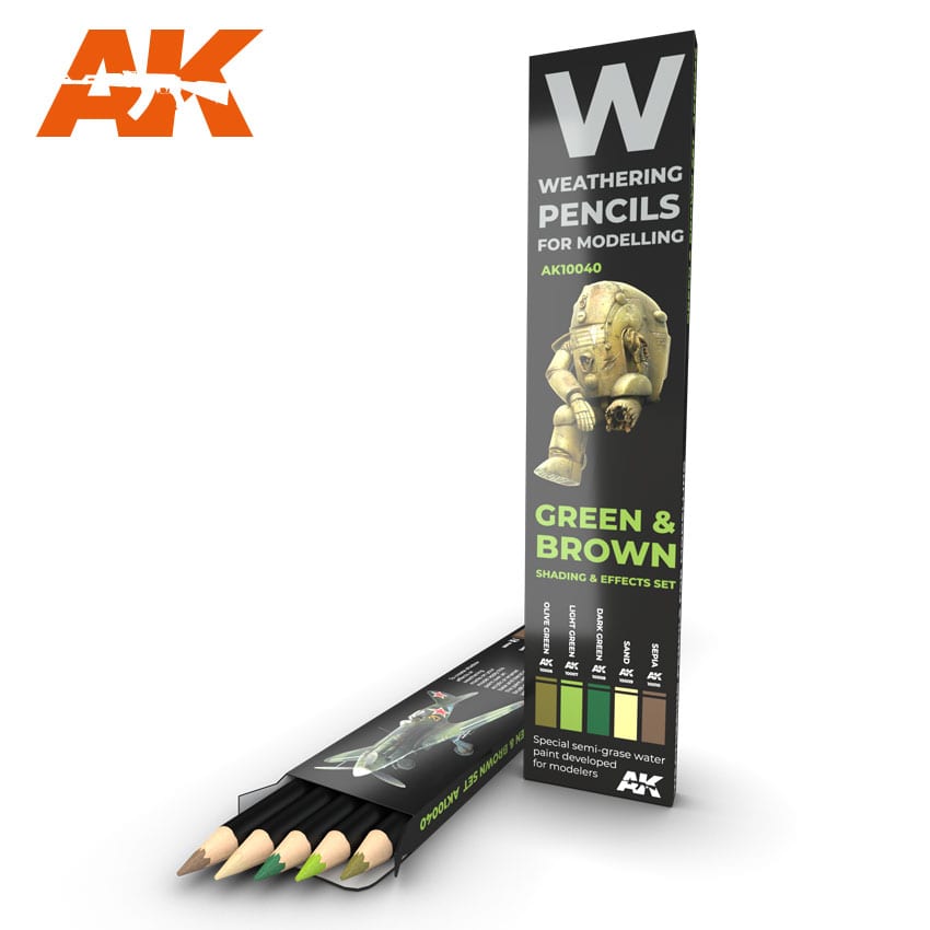 AK Weathering Pencils Set - Green & Brown for Realistic Shading Effects | Perfect for Model Painting, Miniature Art & DIY Craft Projects