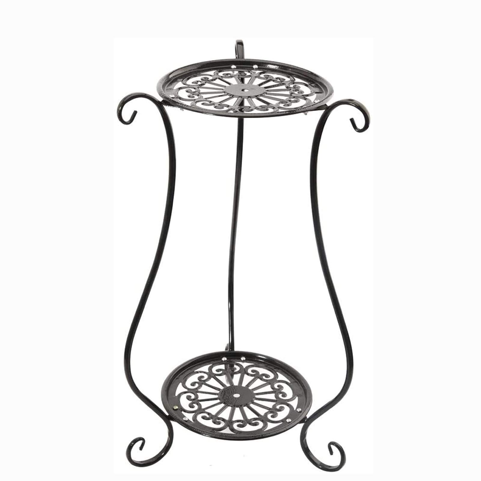 Tall Black Wrought Iron Plant Stand with 2 Vases - 75CM Round Flower Pot Holder for Indoor/Outdoor Plants - Perfect for Living Room, Patio, or Garden Decor