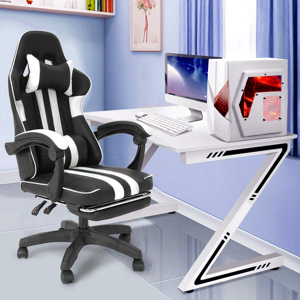 Premium DSVF Gaming Chair with Adjustable Footrest & Reclining Backrest - Ergonomic Leather Office Desk Chair for PC Gaming, Racing & Work - High Back Computer Chair with Swivel & Lumbar Support - Perfect for Home Office, Streaming & Esports