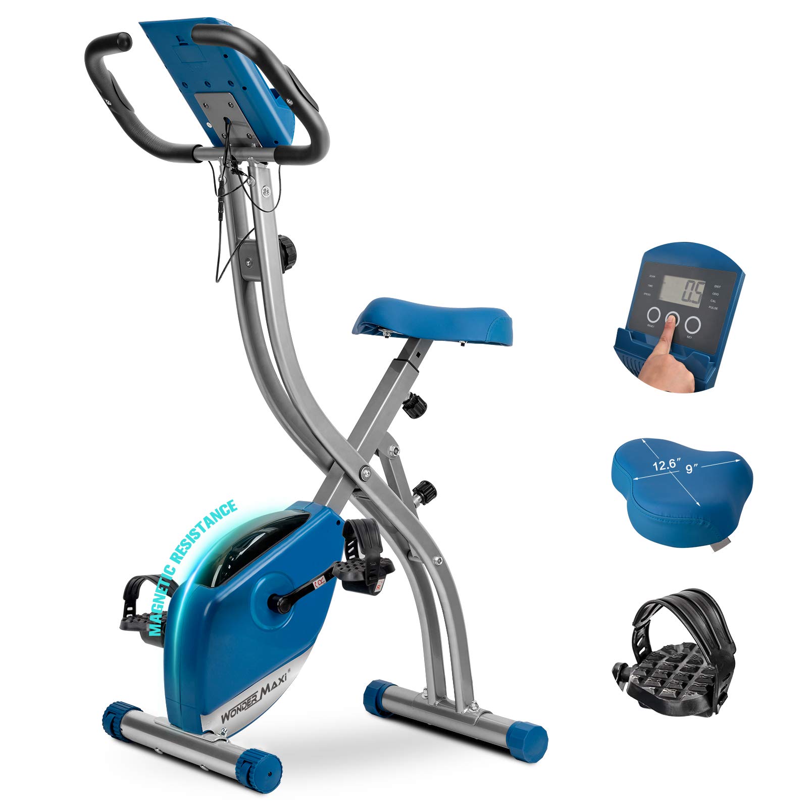 Wonder Maxi Folding Magnetic Exercise Bike - Upright & Recumbent Stationary Bike for Home Gym with LCD Monitor, Pulse Sensor & Phone Holder - Perfect for Cardio Workouts, Strength Training & Indoor Cycling Fitness