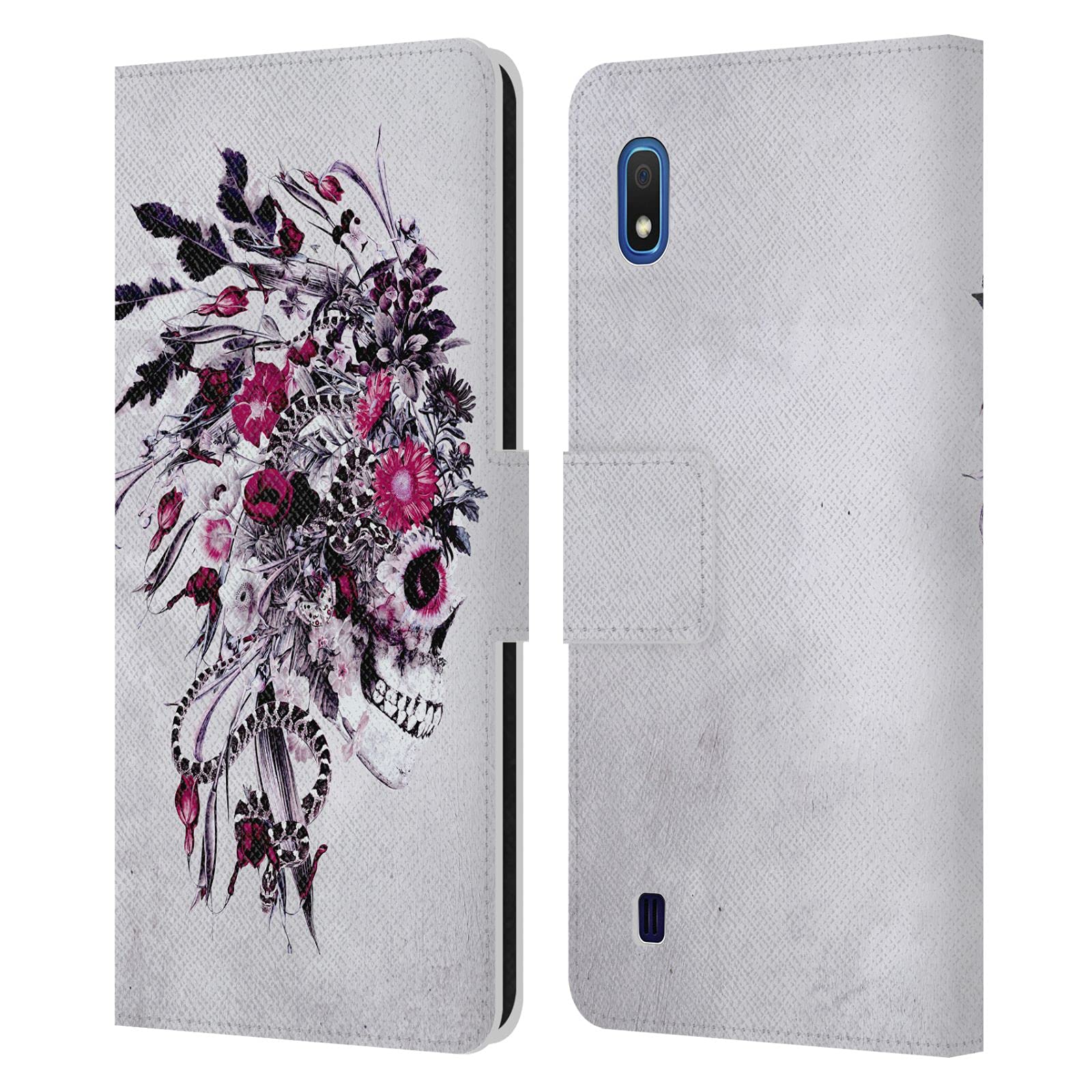 Head Case Designs Riza Peker Red Skulls 6 Leather Book Wallet Case Cover for Samsung Galaxy A10 (2019) - Officially Licensed Protective Phone Cover for Everyday Use & Travel