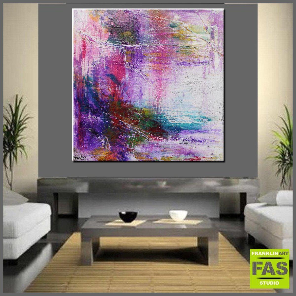 100cm x 100cm Abstract Grunge Jewel Purple Canvas Art Painting - Perfect for Modern Living Room, Bedroom or Office Wall Decor