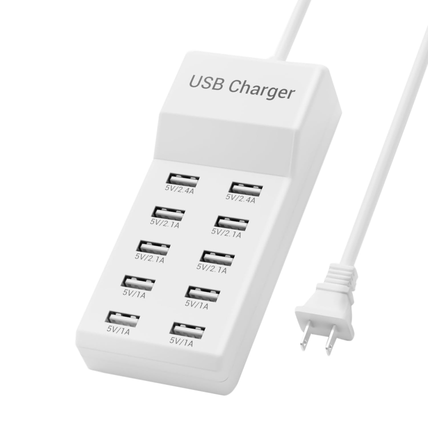 10-Port USB Charging Station - Fast Multi-Port USB Hub Charger for iPhone 15/14/13, Samsung Galaxy S23/S22, iPad Pro/Air/Mini - White Desktop Charging Dock (Model YC-A10) - Perfect for Home, Office & Travel Use