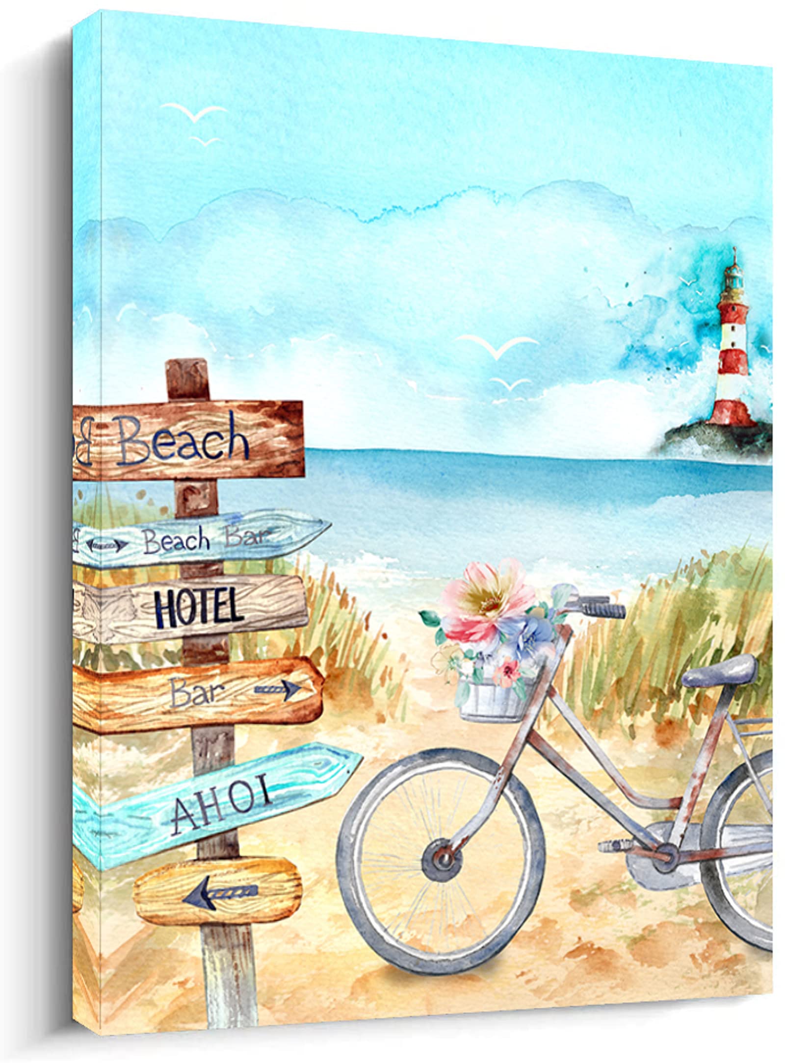12x16 Inch Framed Lighthouse Canvas Wall Art - Coastal Beach & Ocean Themed Decor for Bathroom, Bedroom, Living Room | Perfect for Nautical Home Decor & Seaside Interior Design