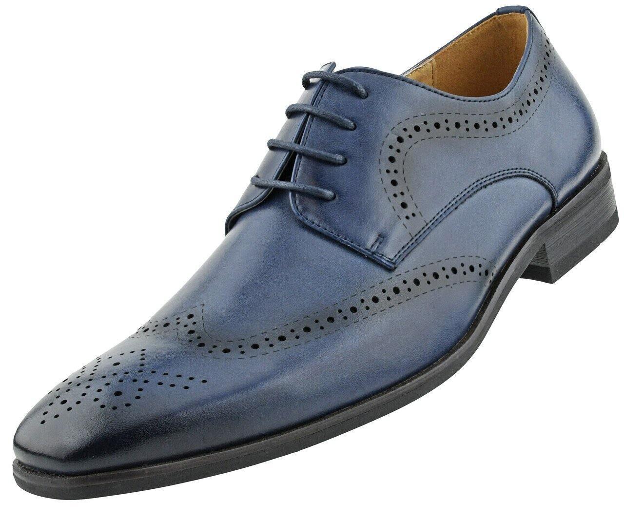 Premium Navy Wingtip Dress Shoes for Men - Classic Oxford Style Formal Shoes for Business, Wedding & Office - Comfortable Leather Dress Shoes for Professional & Special Occasions