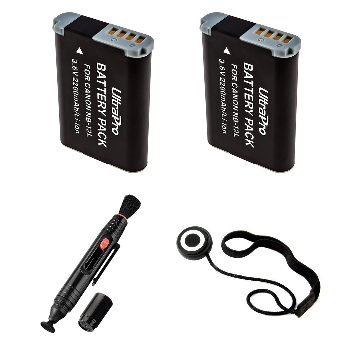 UltraPro 2-Pack NB-12L High-Capacity Replacement Batteries for Canon EOS Rebel T7, T6, SL3 & More - Includes Microfiber Cloth & Lens Pen - Perfect for Travel Photography & Professional Shoots