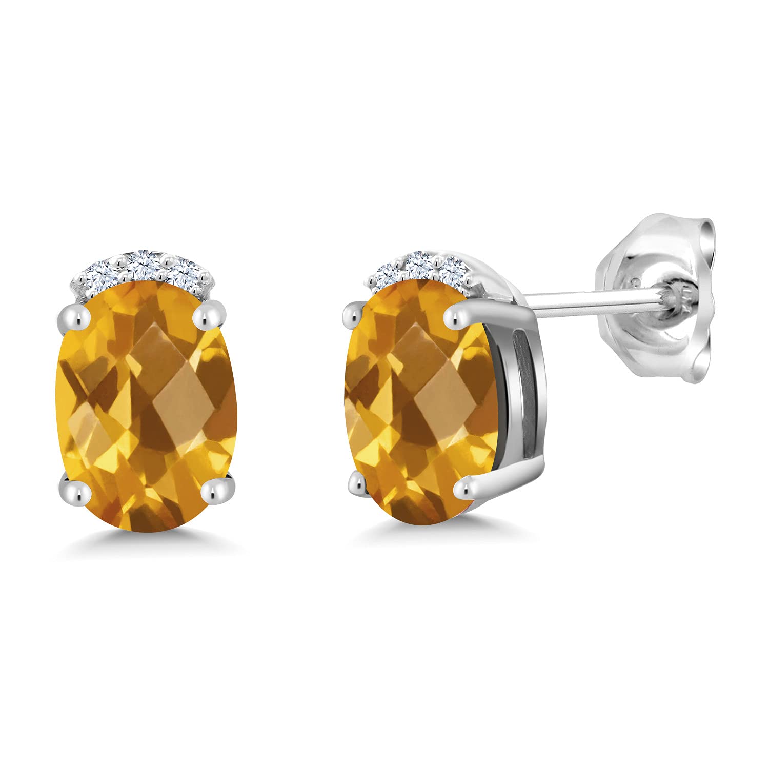 1.53 Ct Oval Checkerboard Yellow Citrine Sterling Silver Earrings for Women - 925 Silver Gemstone Jewelry for Birthday, Anniversary & Special Occasion Gifts