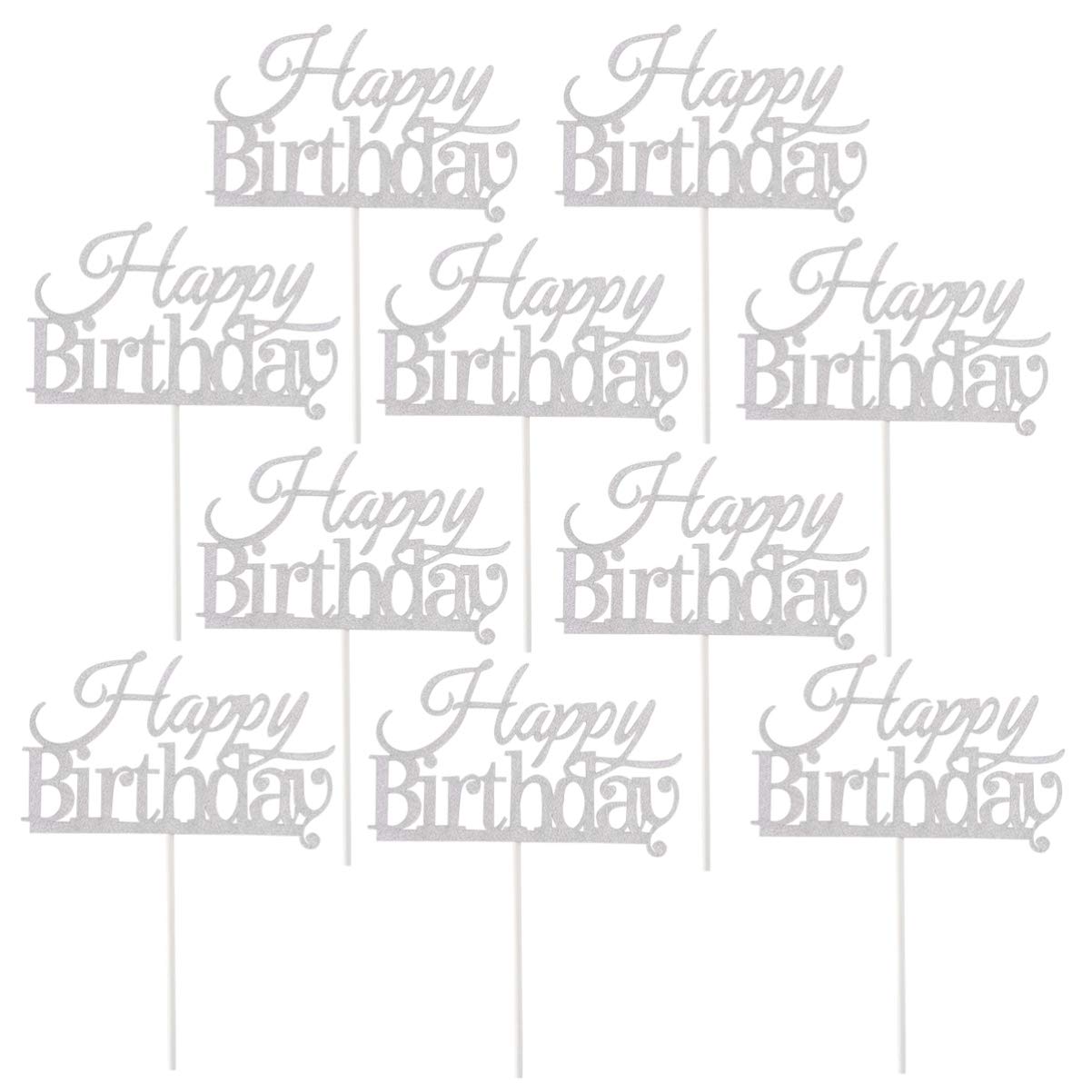 10PCS Handmade Glitter Happy Birthday Cake Toppers - Gold & Silver Birthday Cake Bunting Decorations for Party Supplies - Perfect for Birthday Cakes, Cupcakes, and Dessert Table Decor
