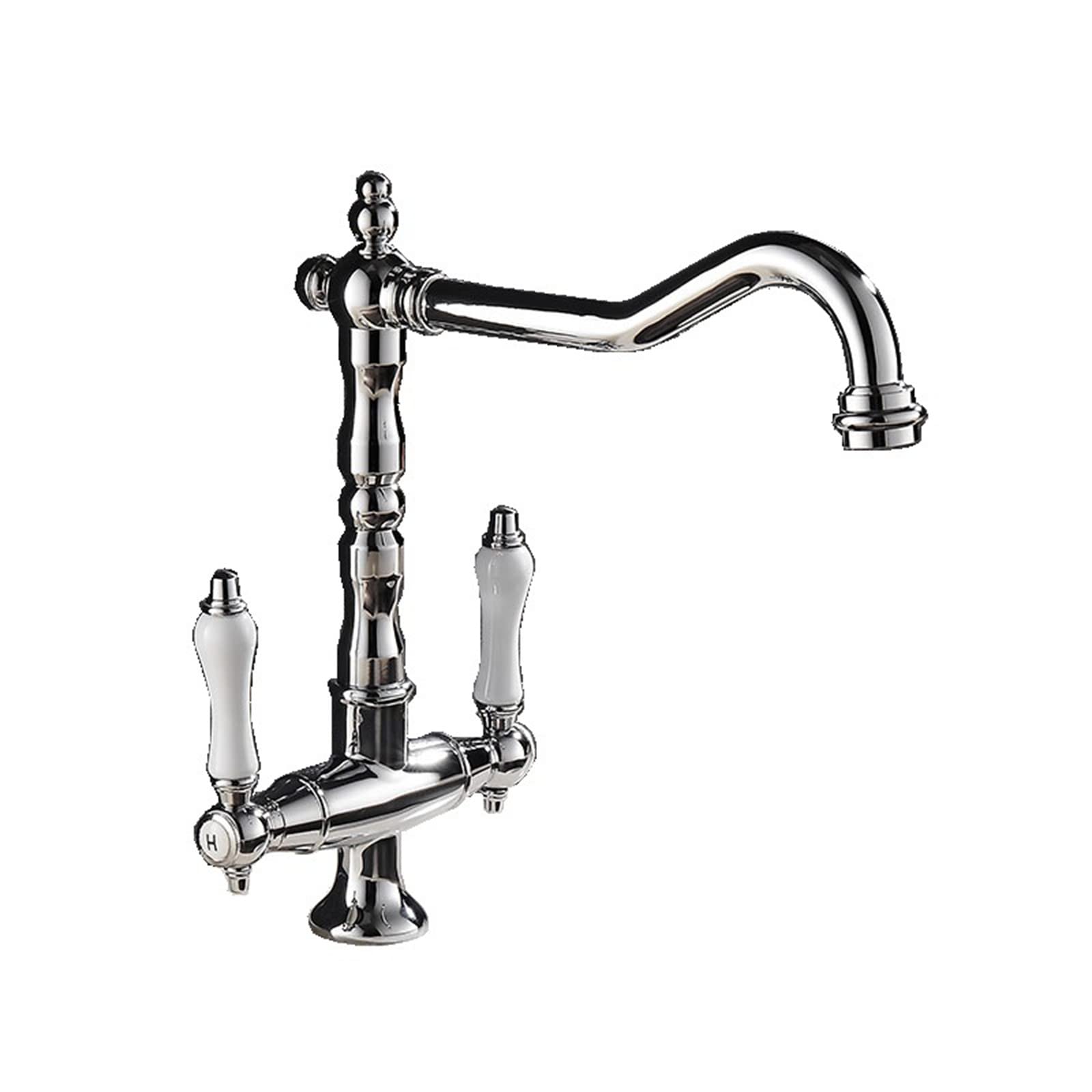 Veeology Antique Brass Kitchen Sink Faucet - Single Handle Rotatable Hot & Cold Water Tap with Stainless Steel Spout - Perfect for Farmhouse, Vintage, and Rustic Style Bathrooms & Kitchens