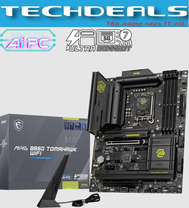 MSI MAG B860 TOMAHAWK WiFi Gaming Motherboard - Intel LGA 1700 Socket, DDR4, PCIe 4.0, 2.5G LAN - Perfect for PC Gaming & Streaming Setups