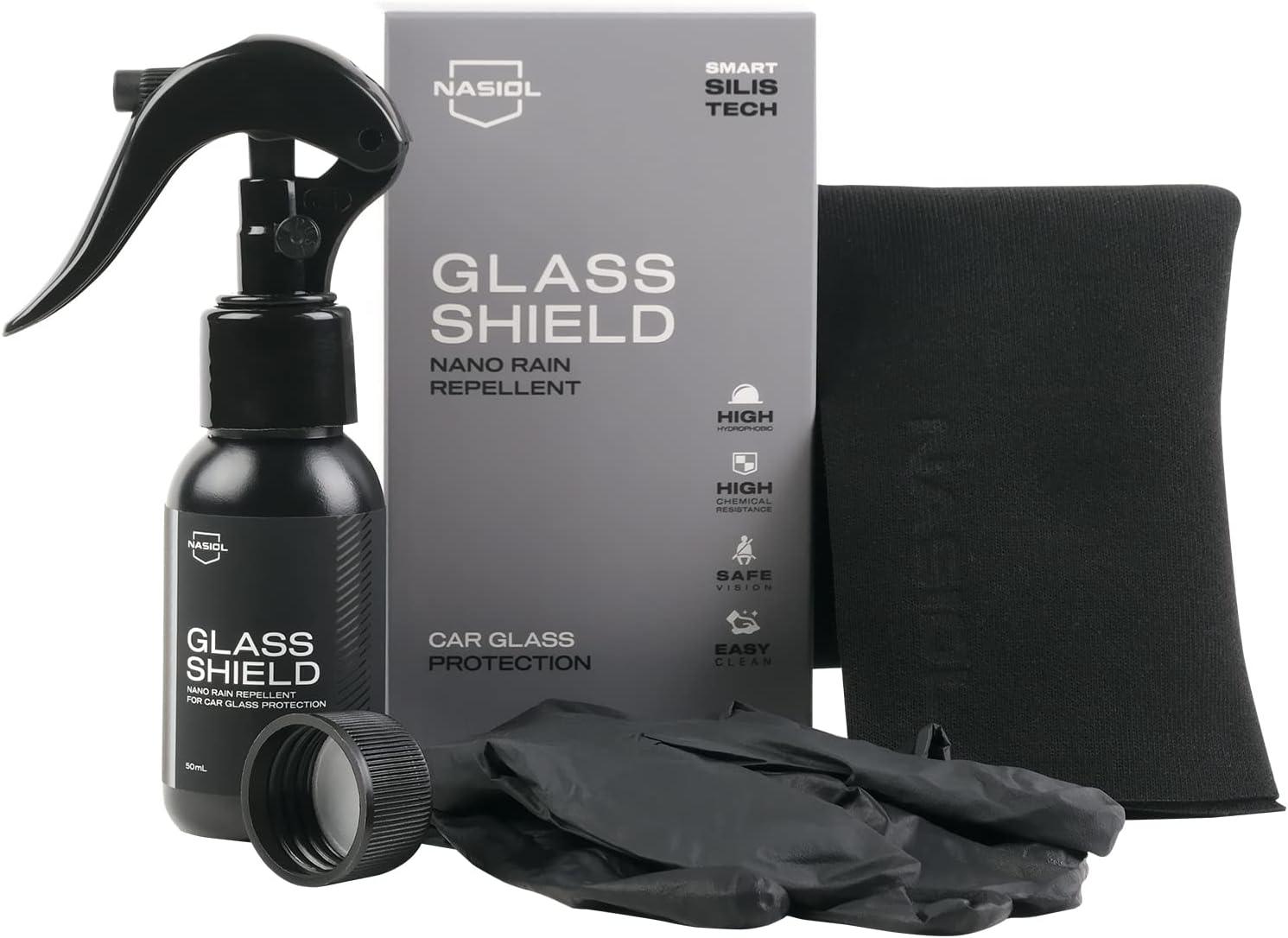 Nasiol Glass Shield Ultra Hydrophobic Windshield Coating - All Season Water Repellent for Safe & Clear Driving | Enhanced Visibility in Rain, Snow & Storms | Perfect for Road Trips, Winter Driving & Stormy Weather